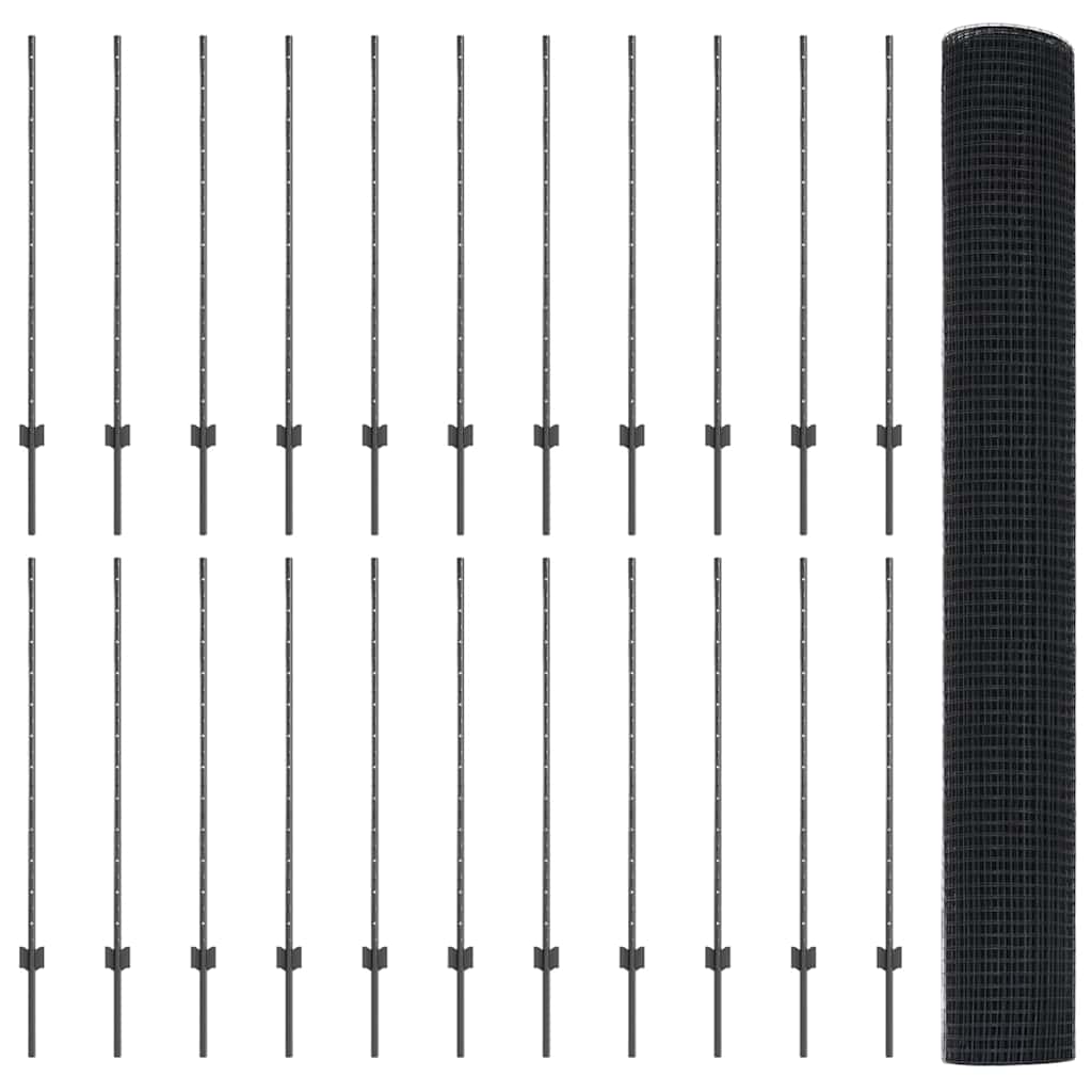Zaun mit Pfosten Grau 1.2 x 50 m Stahl
