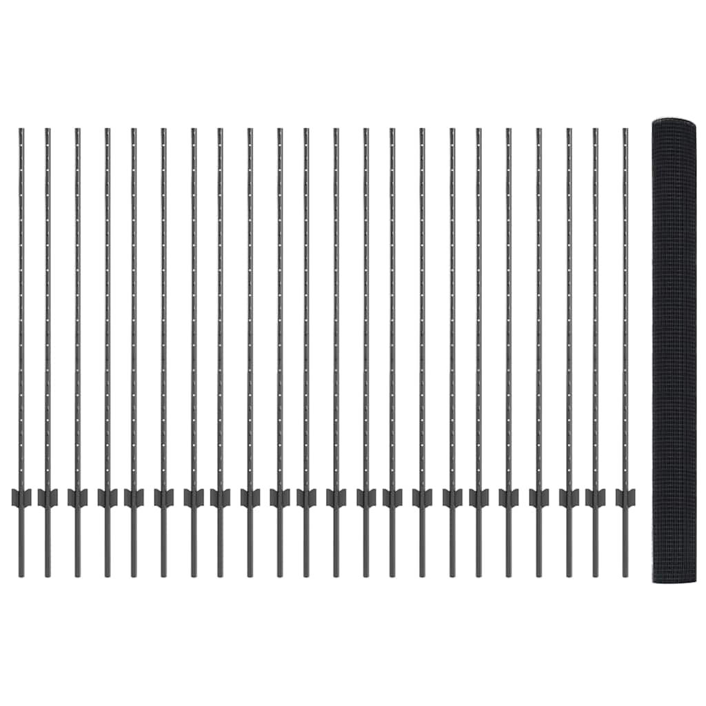 Zaun mit Pfosten Grau 1.4 x 50 m Stahl