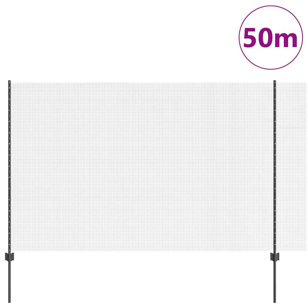 Zaun mit Pfosten Grau 1.5 x 50 m Stahl