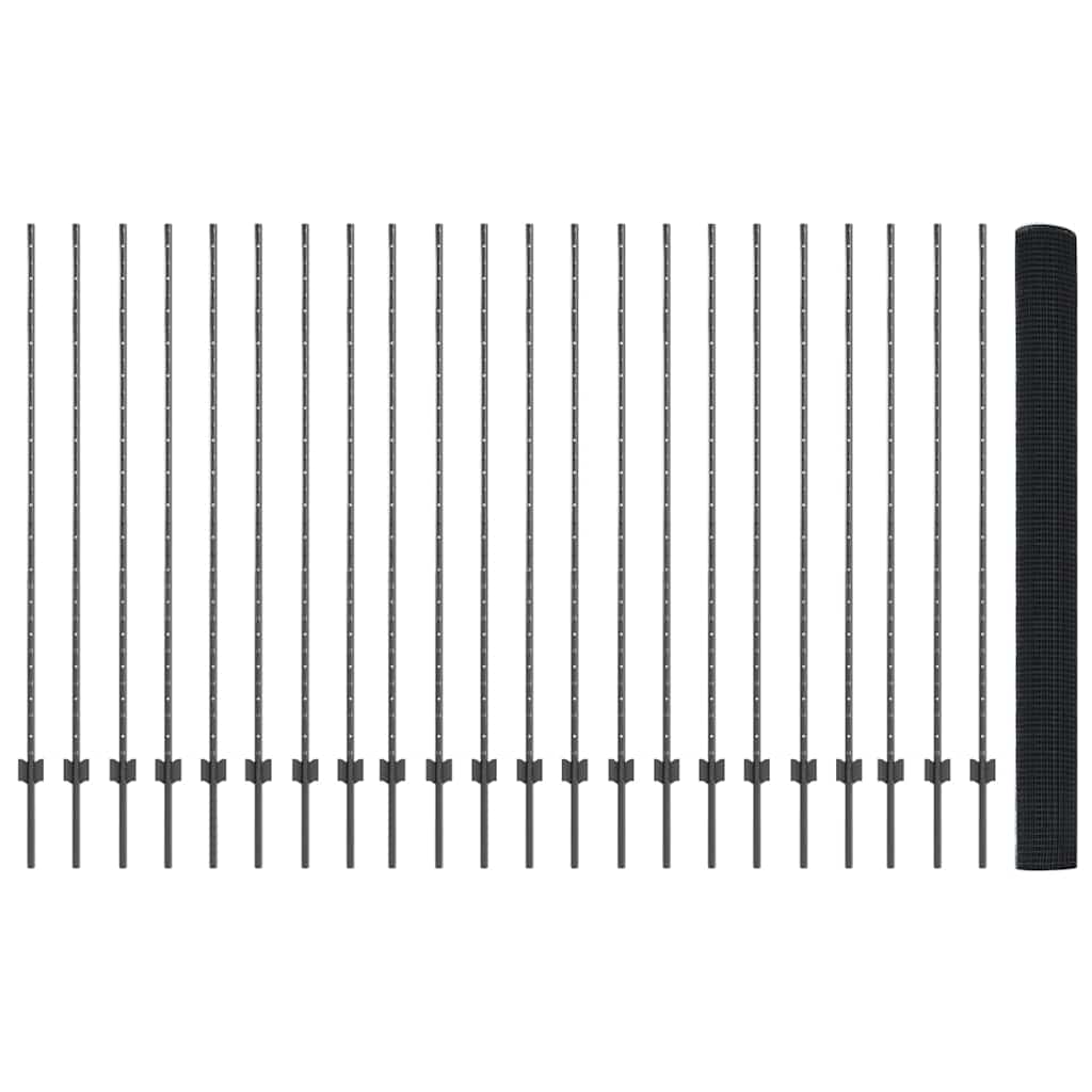 Zaun mit Pfosten Grau 1.5 x 50 m Stahl