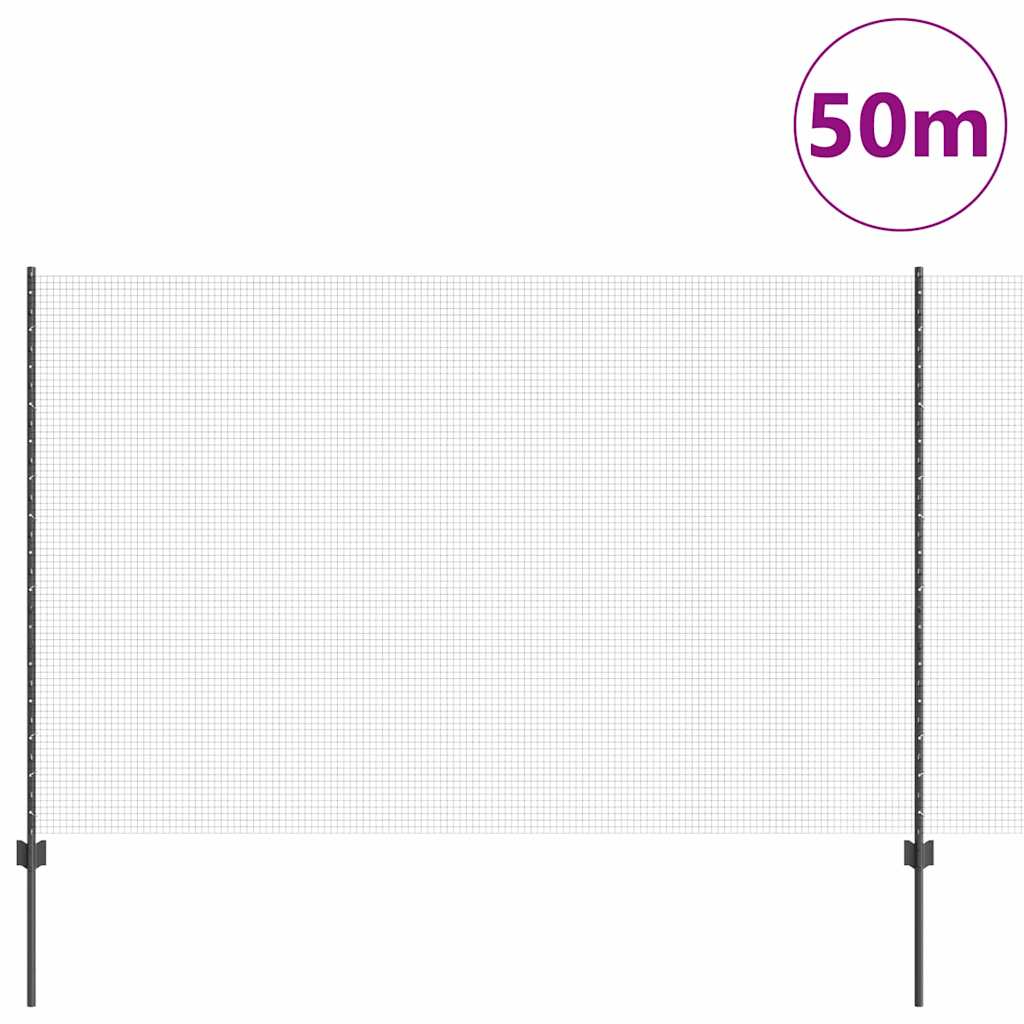 Zaun mit Pfosten Grau 1.5 x 50 m Stahl