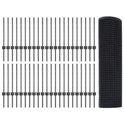 Zaun mit Pfosten Grau 0,6 x 100 m Stahl