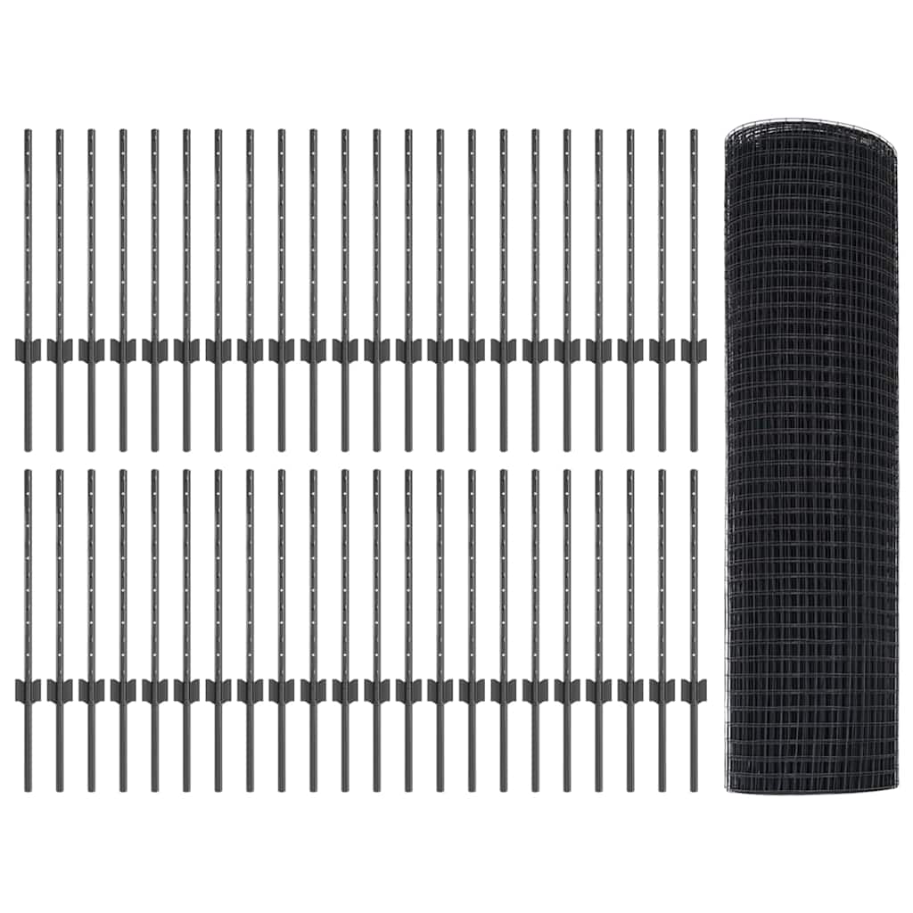 Zaun mit Pfosten Grau 0,6 x 100 m Stahl