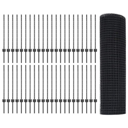 Zaun mit Pfosten Grau 0,8 x 100 m Stahl