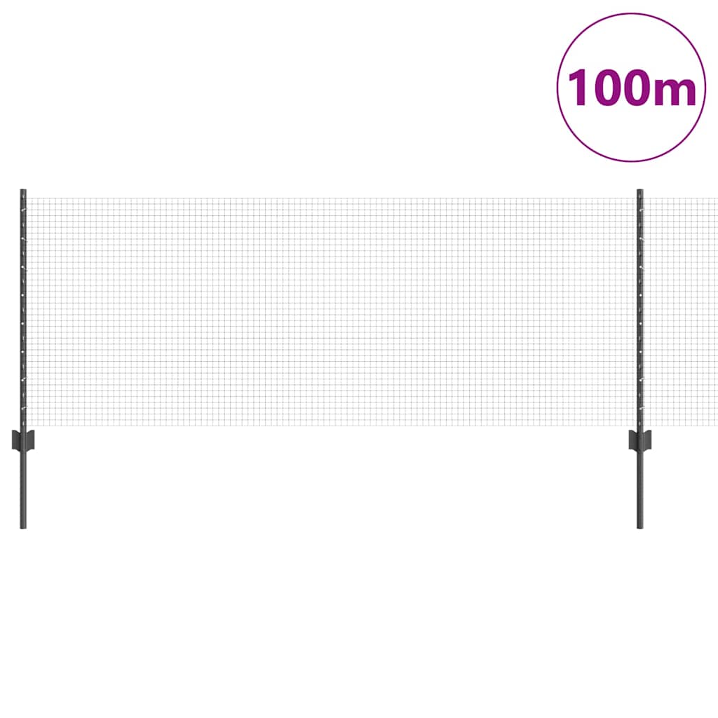 Zaun mit Pfosten Grau 0,8 x 100 m Stahl