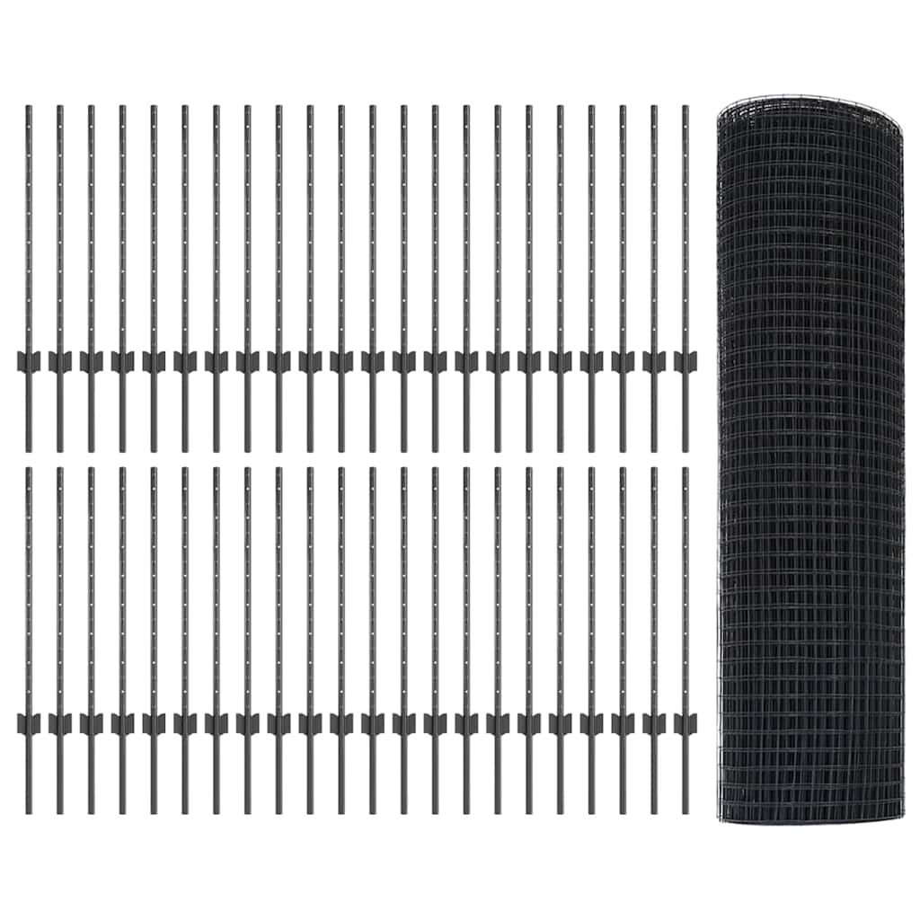 Zaun mit Pfosten Grau 0,8 x 100 m Stahl