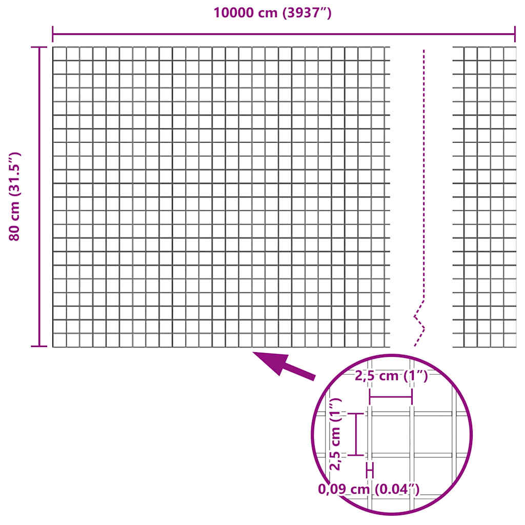 Zaun mit Pfosten Grau 0,8 x 100 m Stahl
