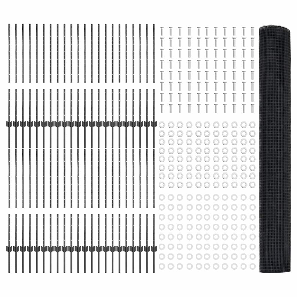 Zaun mit Pfosten Grau 1 x 100 m Stahl