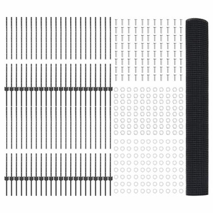 Zaun mit Pfosten Grau 1 x 100 m Stahl