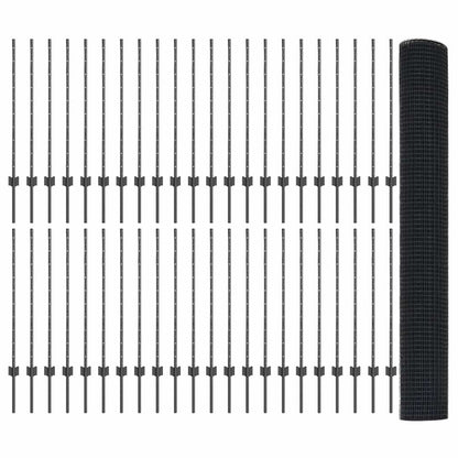 Zaun mit Pfosten Grau 1 x 100 m Stahl