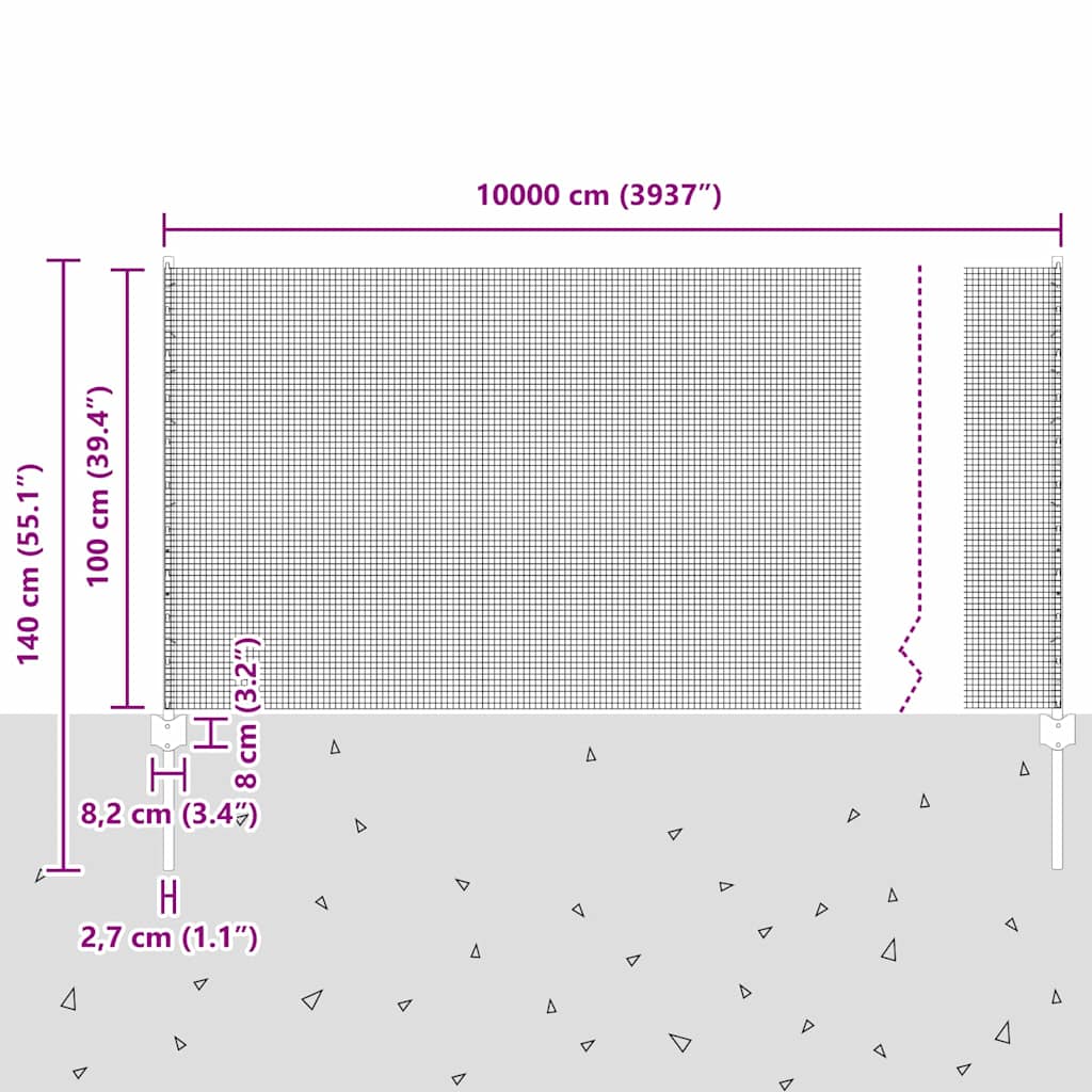 Zaun mit Pfosten Grau 1 x 100 m Stahl