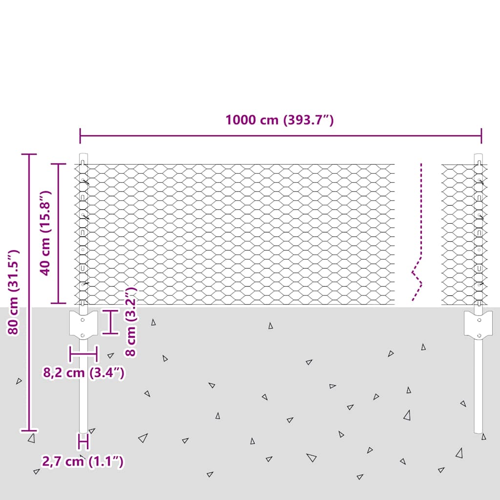 Zaun mit Pfosten Grün 0,4 x 10 m Stahl