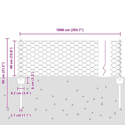 Zaun mit Pfosten Grün 0,4 x 10 m Stahl