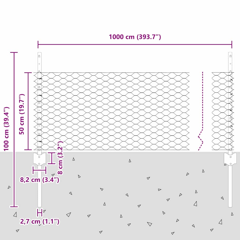Zaun mit Pfosten Grün 0,5 x 10 m Stahl
