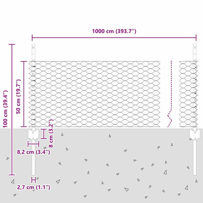 Zaun mit Pfosten Grün 0,5 x 10 m Stahl