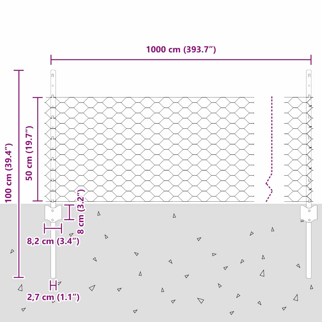 Zaun mit Pfosten Grün 0,5 x 10 m Stahl