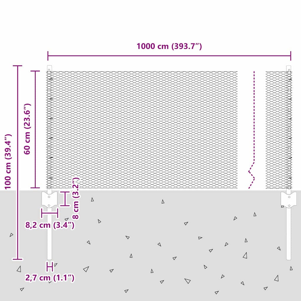 Zaun mit Pfosten Grün 0,6 x 10 m Stahl