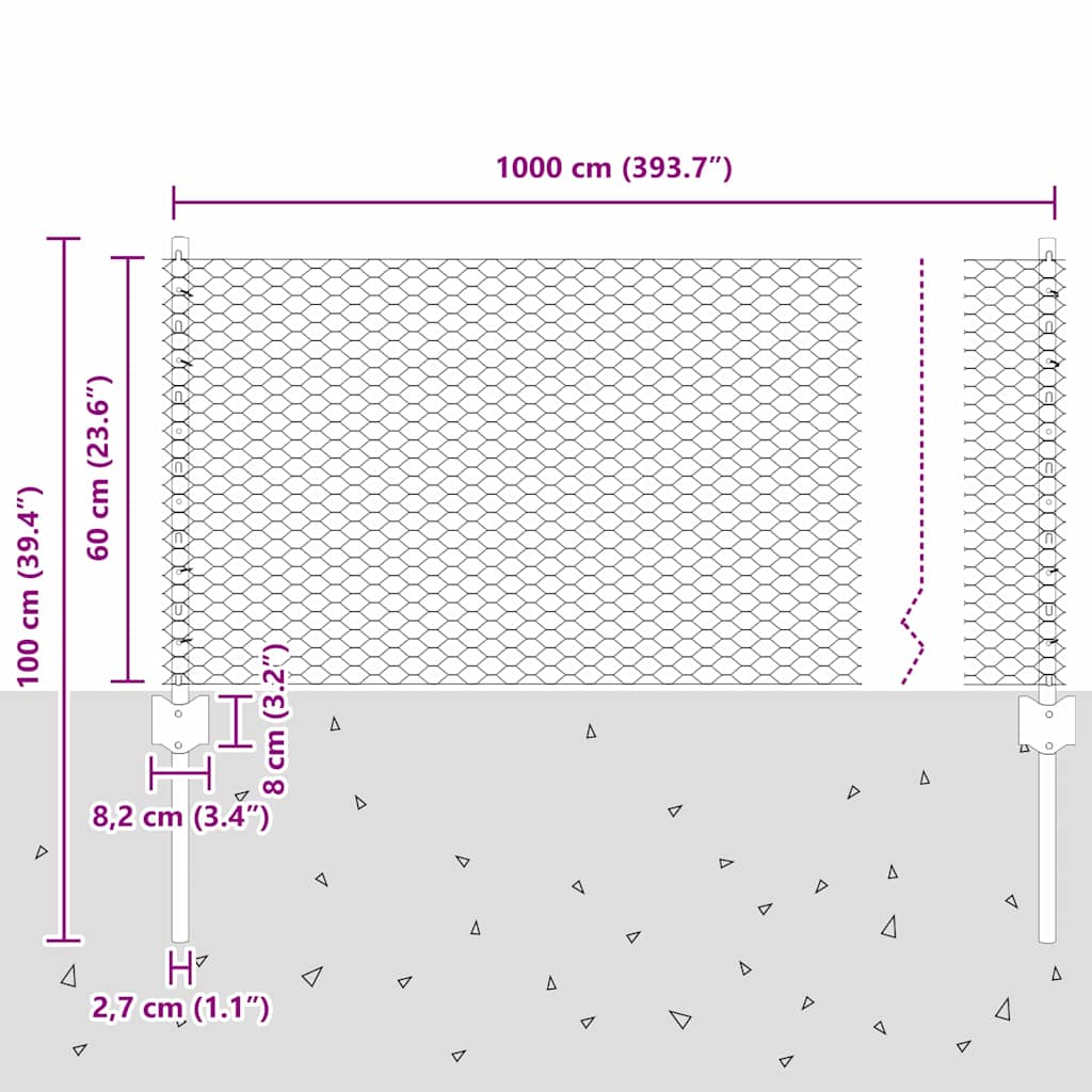 Zaun mit Pfosten Grün 0,6 x 10 m Stahl