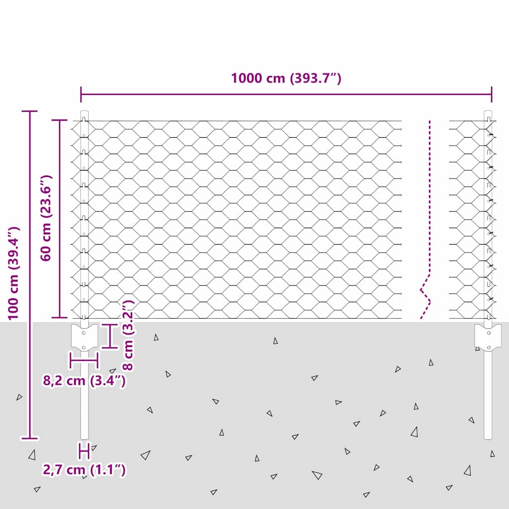 Zaun mit Pfosten Grün 0,6 x 10 m Stahl