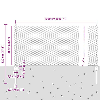 Zaun mit Pfosten Grün 0.8 x 10 m Stahl