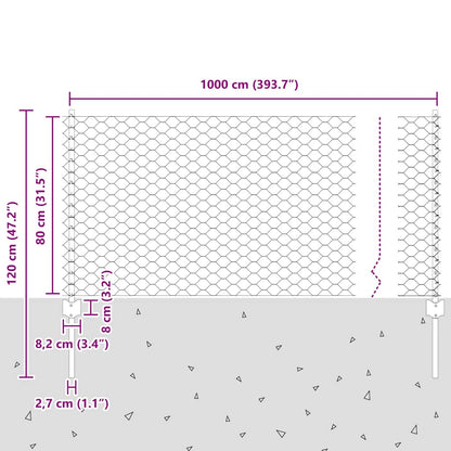 Zaun mit Pfosten Grün 0.8 x 10 m Stahl
