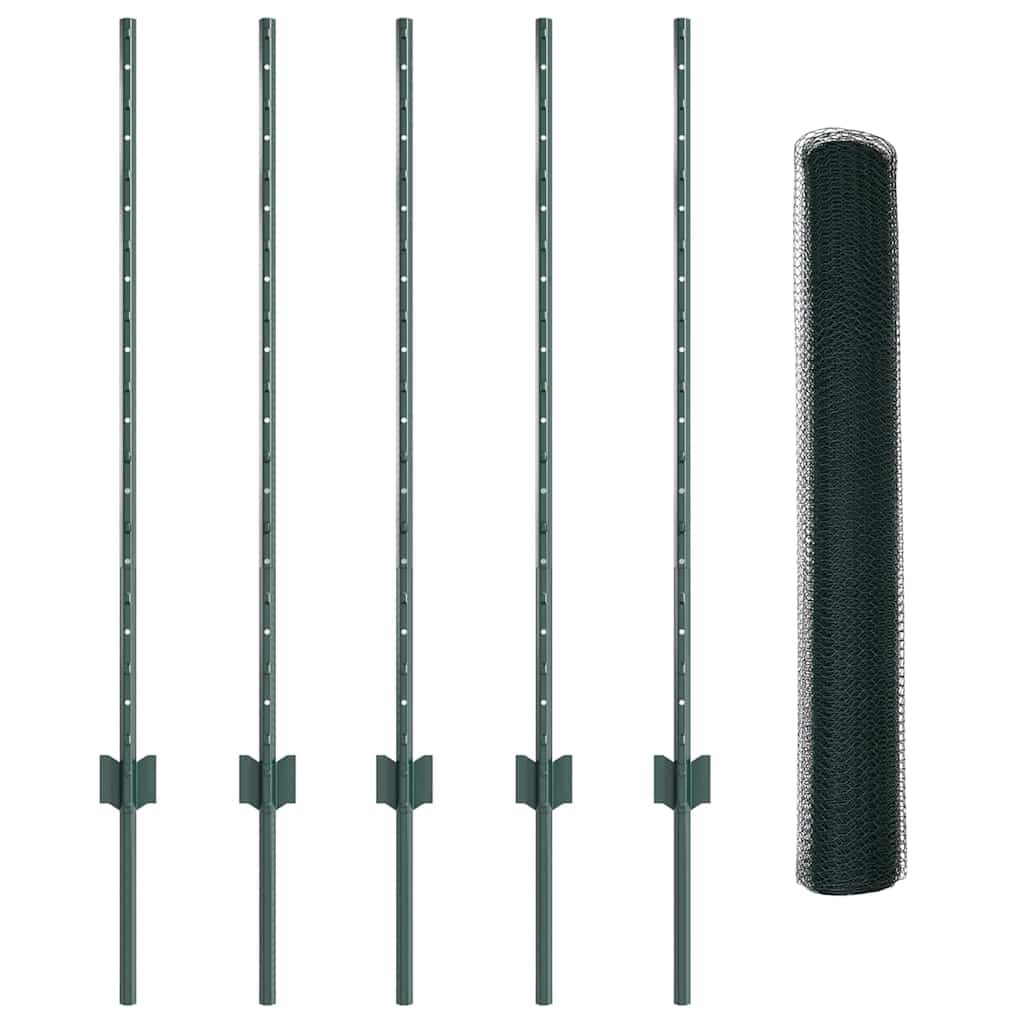 Zaun mit Pfosten Grün 1 x 10 m Stahl