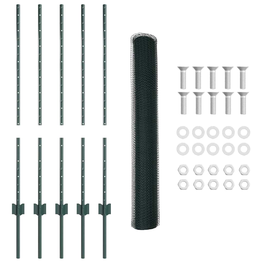 Zaun mit Pfosten Grün 1 x 10 m Stahl