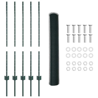 Zaun mit Pfosten Grün 1 x 10 m Stahl
