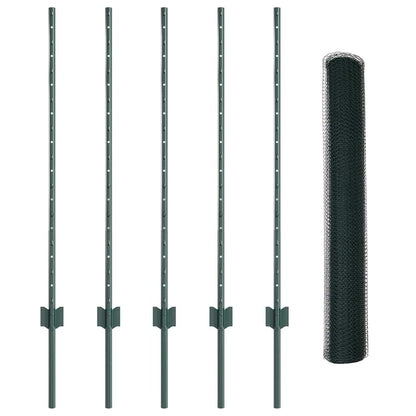 Zaun mit Pfosten Grün 1 x 10 m Stahl