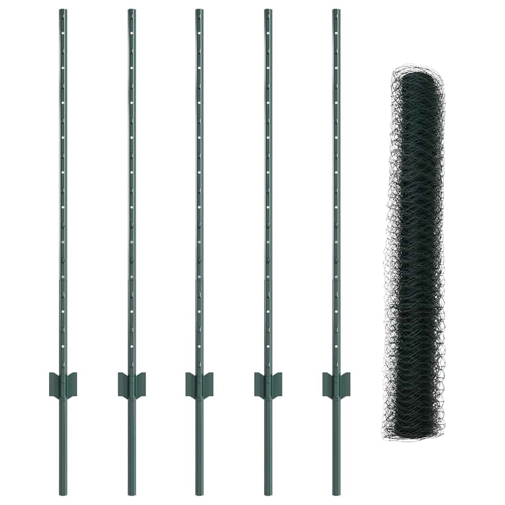 Zaun mit Pfosten Grün 1 x 10 m Stahl