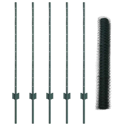 Zaun mit Pfosten Grün 1 x 10 m Stahl