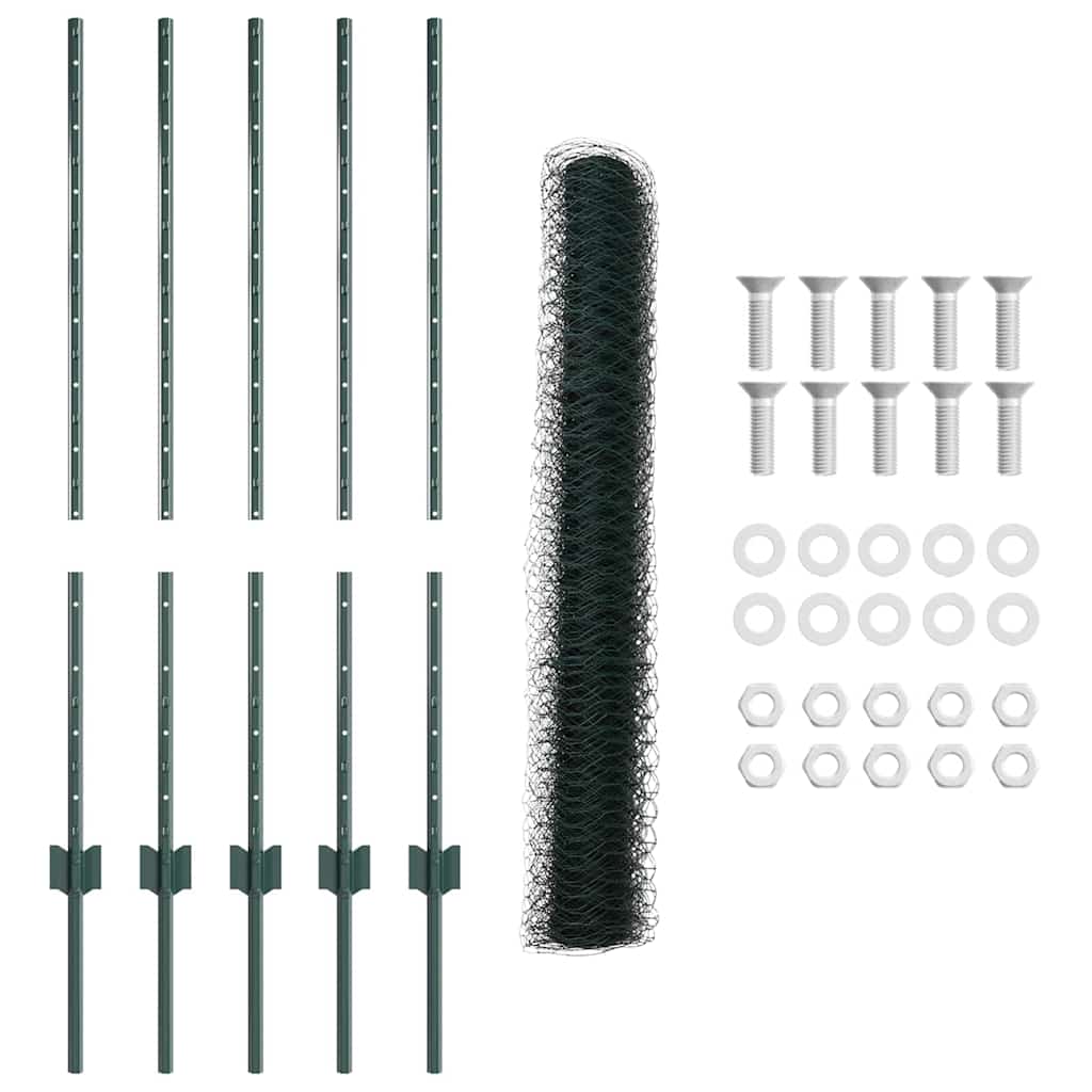Zaun mit Pfosten Grün 1 x 10 m Stahl