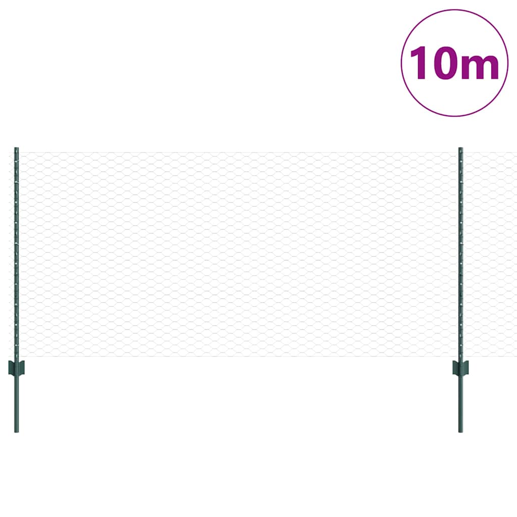 Zaun mit Pfosten Grün 1 x 10 m Stahl