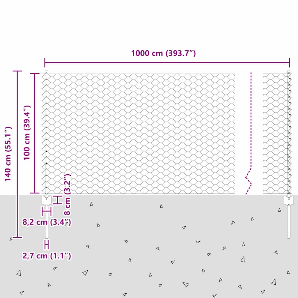 Zaun mit Pfosten Grün 1 x 10 m Stahl