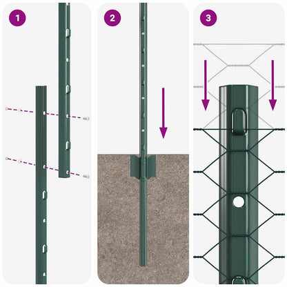 Zaun mit Pfosten Grün 1.2 x 10 m Stahl