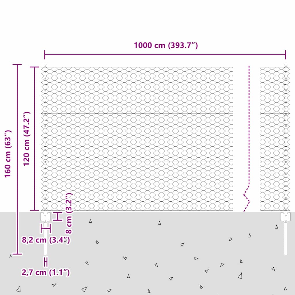Zaun mit Pfosten Grün 1.2 x 10 m Stahl