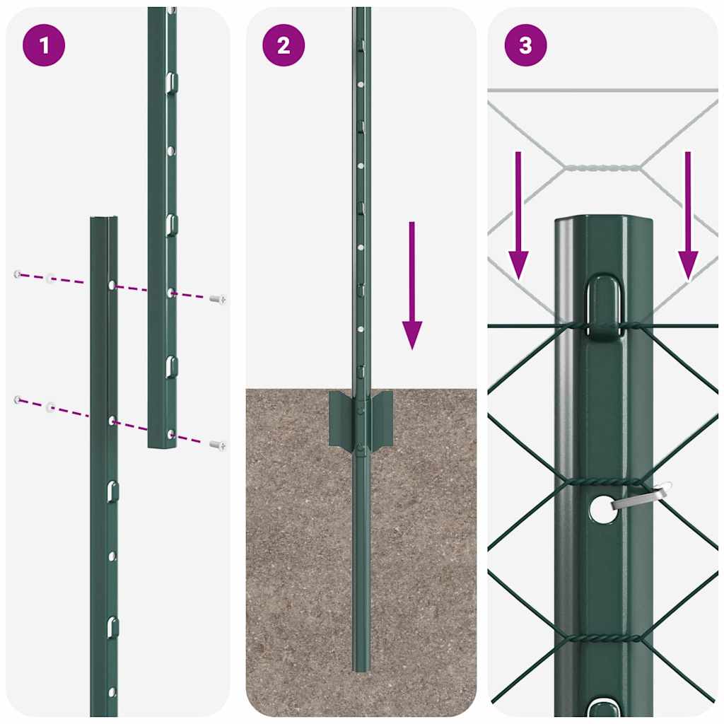 Zaun mit Pfosten Grün 1.2 x 10 m Stahl