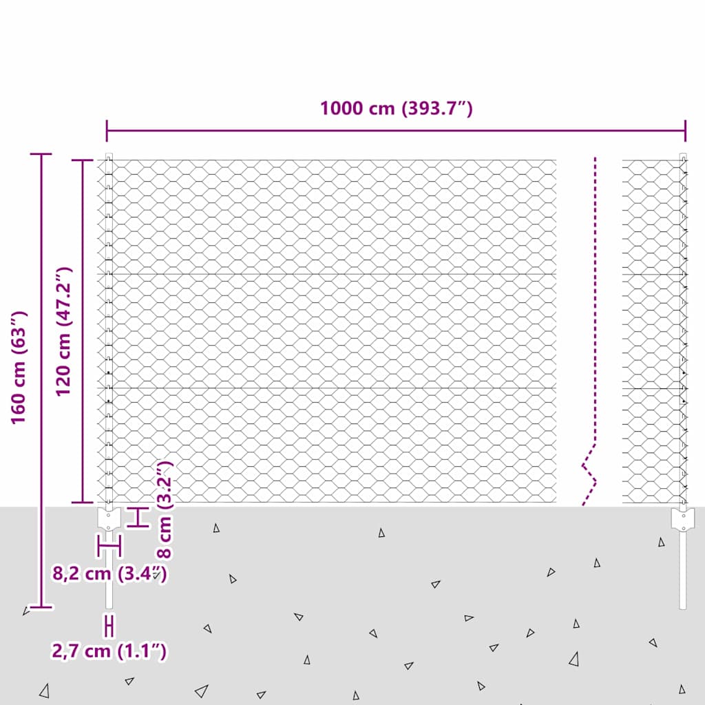 Zaun mit Pfosten Grün 1.2 x 10 m Stahl