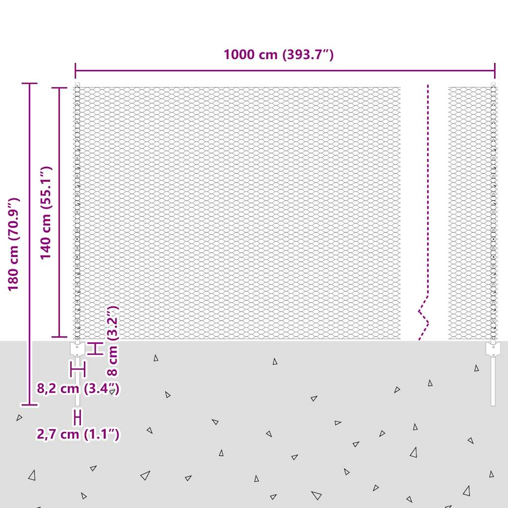 Zaun mit Pfosten Grün 1.4 x 10 m Stahl