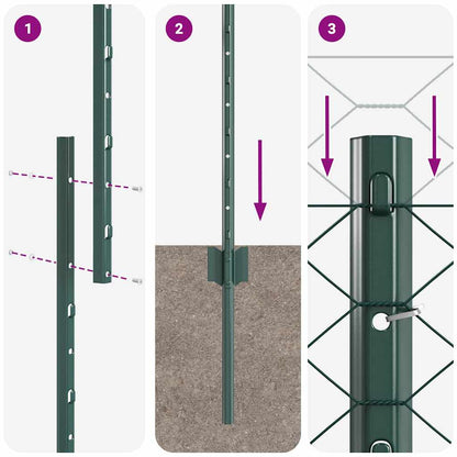 Zaun mit Pfosten Grün 1.4 x 10 m Stahl