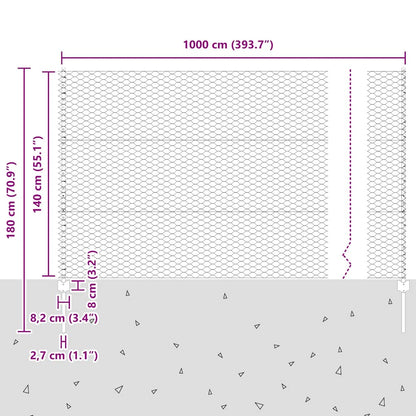 Zaun mit Pfosten Grün 1.4 x 10 m Stahl