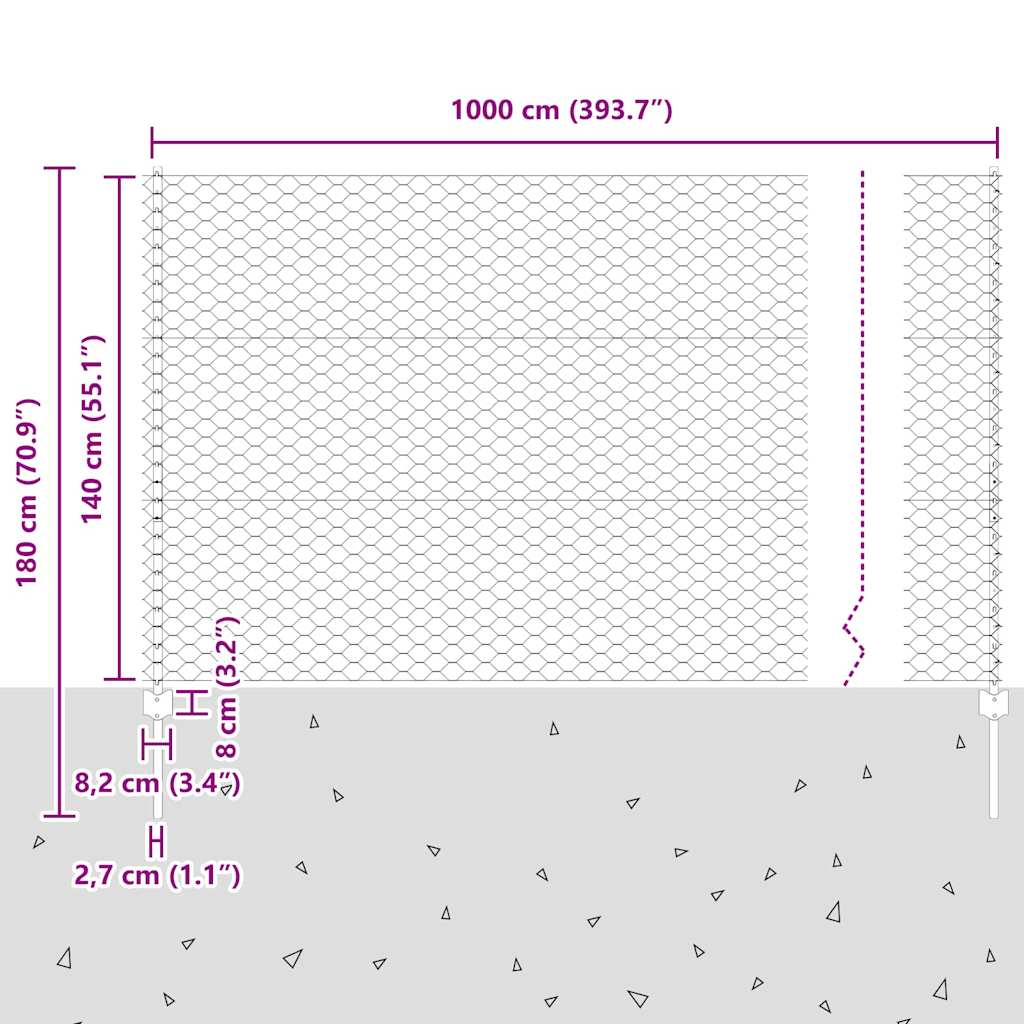 Zaun mit Pfosten Grün 1.4 x 10 m Stahl