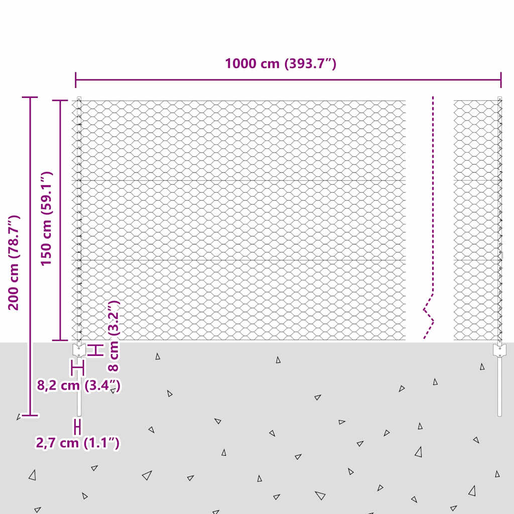 Zaun mit Pfosten Grün 1.5 x 10 m Stahl