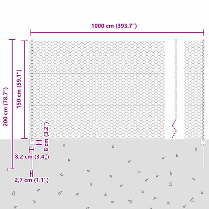 Zaun mit Pfosten Grün 1.5 x 10 m Stahl