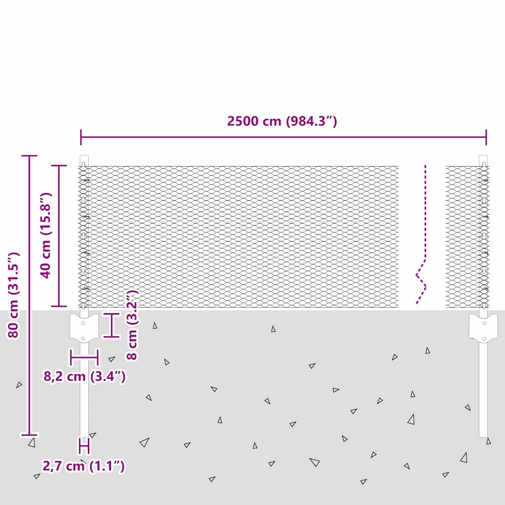 Zaun mit Pfosten Grün 0,4 x 25 m Stahl
