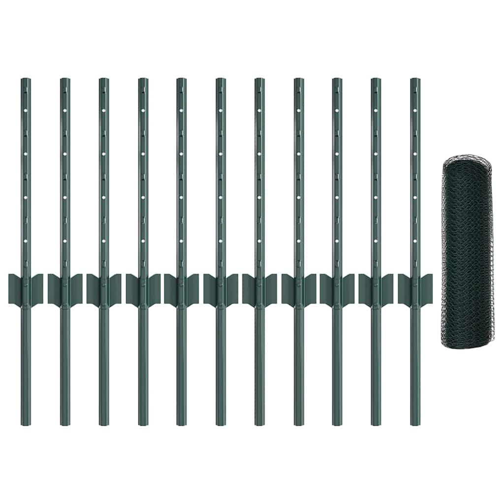 Zaun mit Pfosten Grün 0,4 x 25 m Stahl