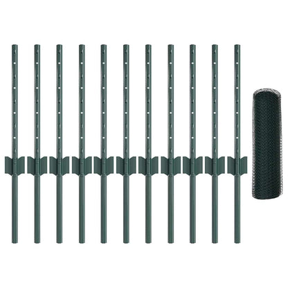 Zaun mit Pfosten Grün 0,4 x 25 m Stahl
