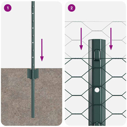 Zaun mit Pfosten Grün 0,4 x 25 m Stahl
