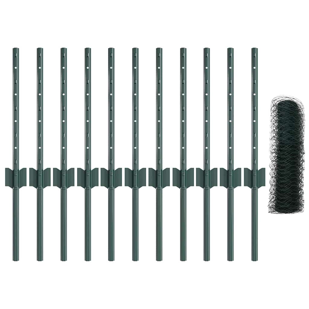 Zaun mit Pfosten Grün 0,4 x 25 m Stahl