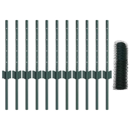 Zaun mit Pfosten Grün 0,4 x 25 m Stahl